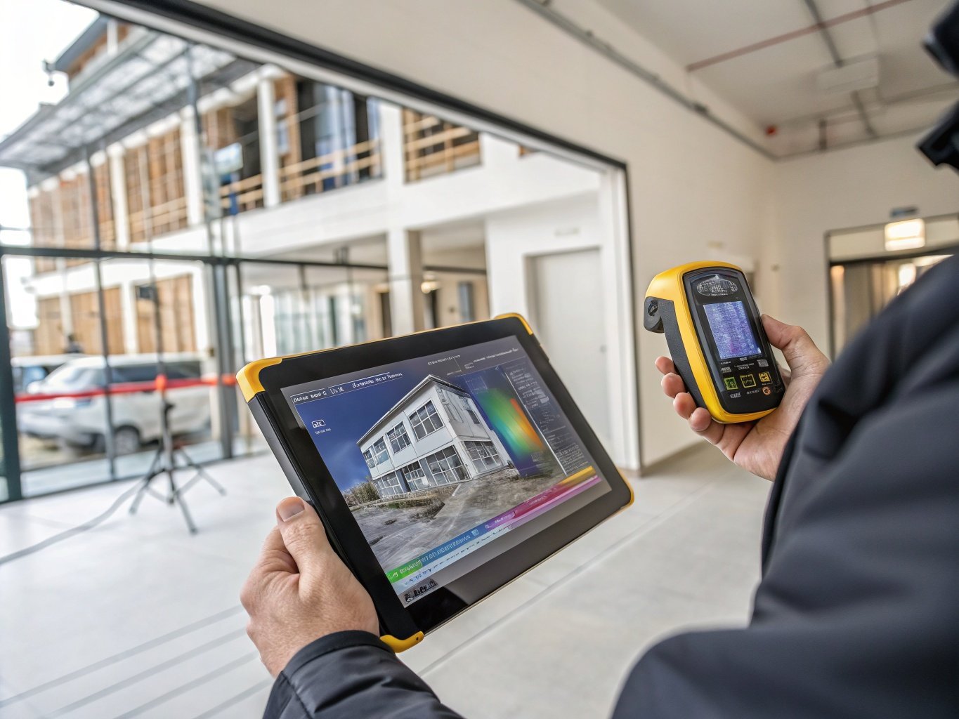 Building survey inspection showing detailed property assessment by professional surveyor